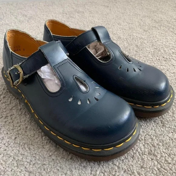 Dr. Martens Navy Blue Tooled Leather Mary Janes - Picture 2 of 8